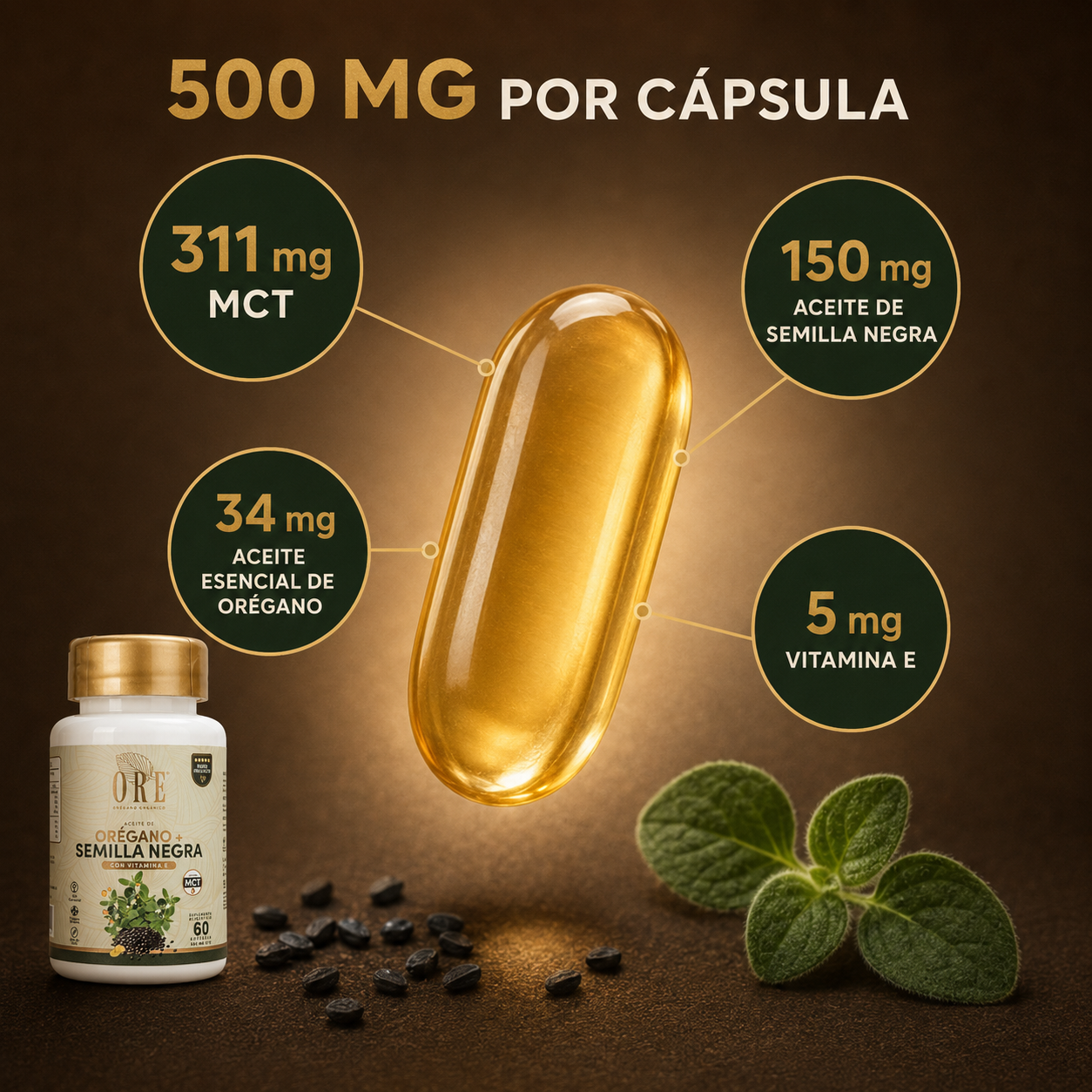 Ore Cápsulas Aceite De Orégano Y Semilla Negra 60 Pz