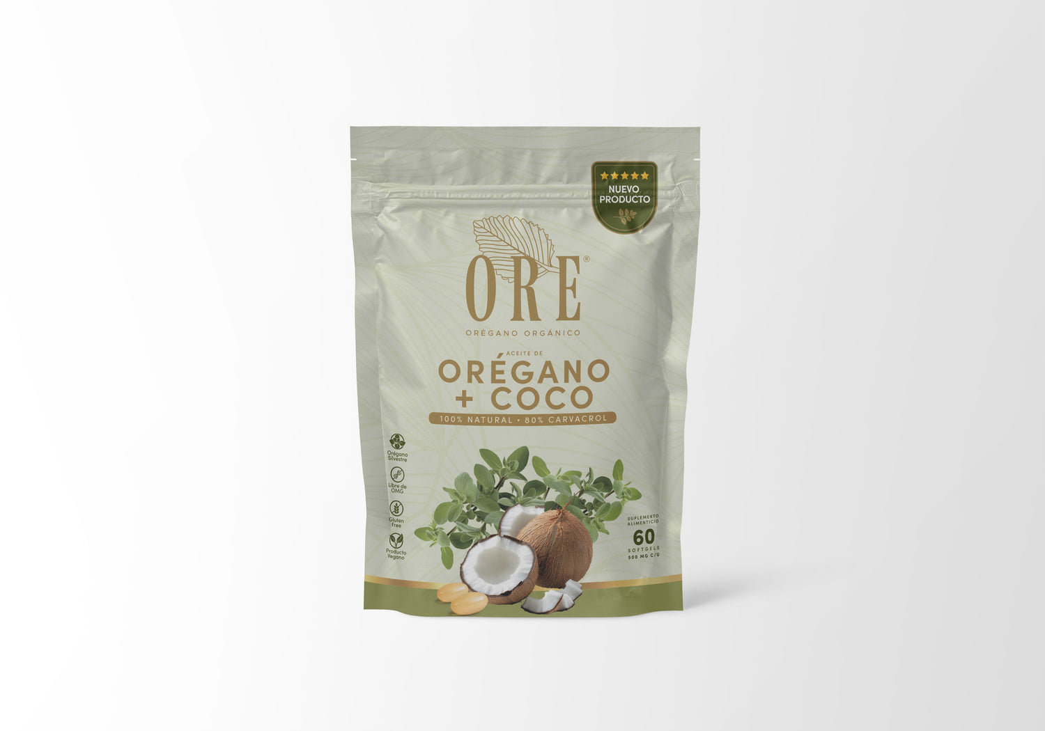 Aceite De Orégano Y Coco Ore 60 Cápsulas Softgel Orgánico 80 % Carvacrol