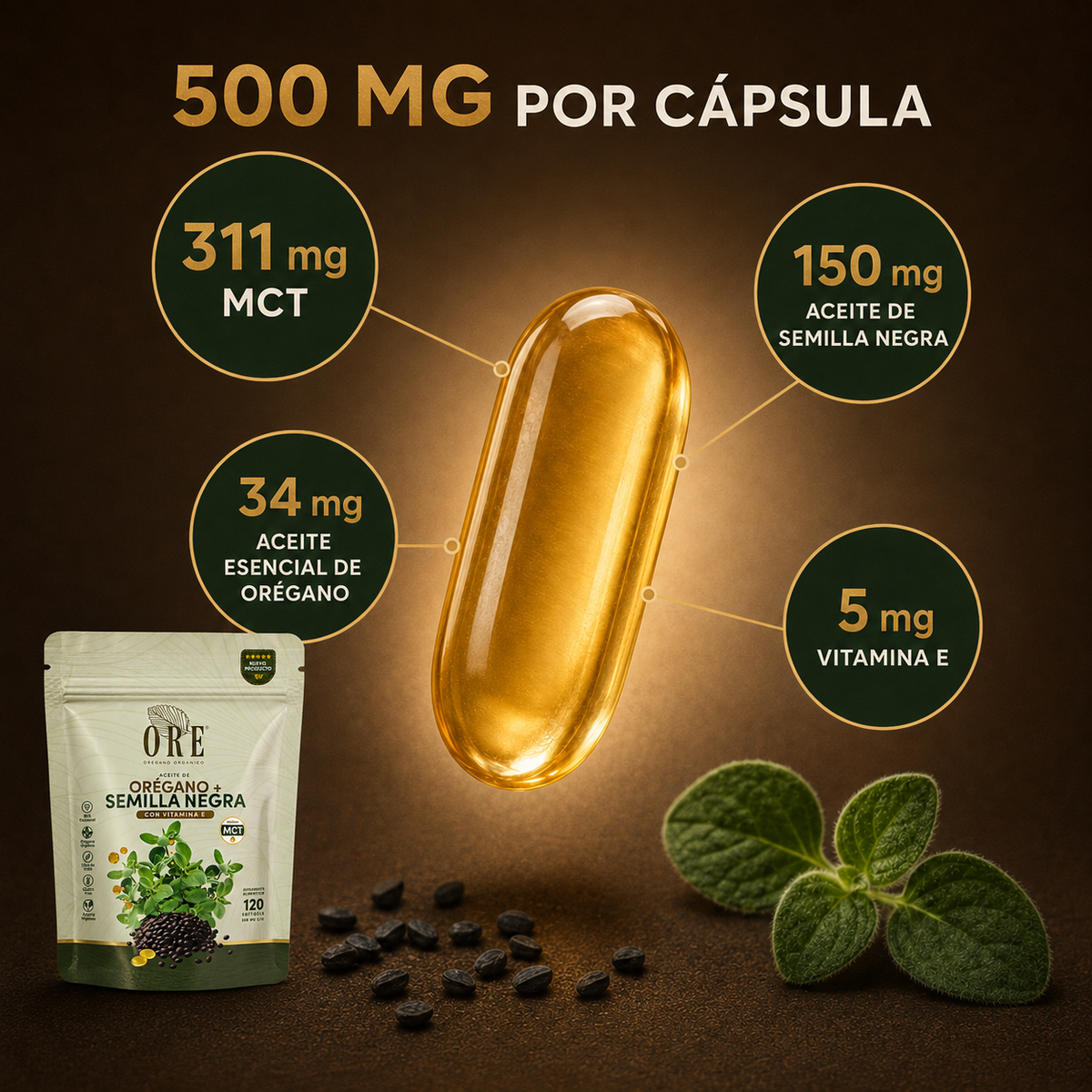 Ore Cápsulas Aceite De Orégano Y Semilla Negra 120 Pz
