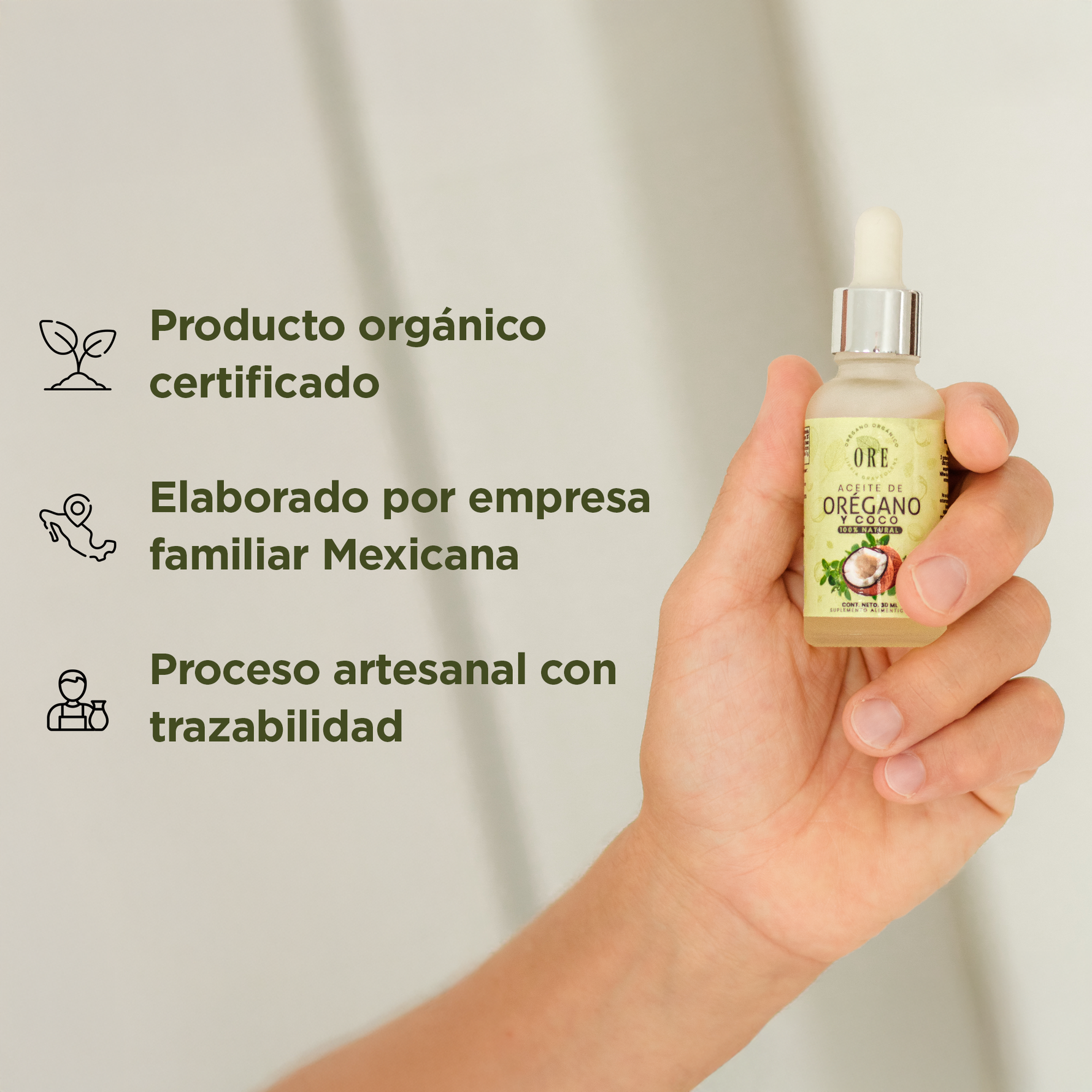ORE Aceite de Orégano  80% Carvacrol, Orgánico y Silvestre, con Aceite de Coco, extravirgen, Suplemento Natural, Gotero de 30ml