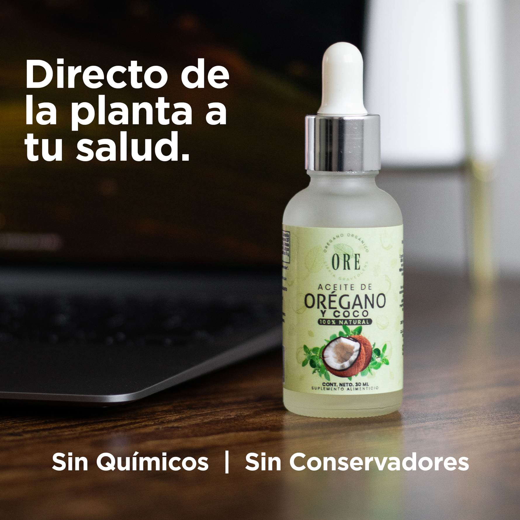 ORE Aceite de Orégano  80% Carvacrol, Orgánico y Silvestre, con Aceite de Coco, extravirgen, Suplemento Natural, Gotero de 30ml