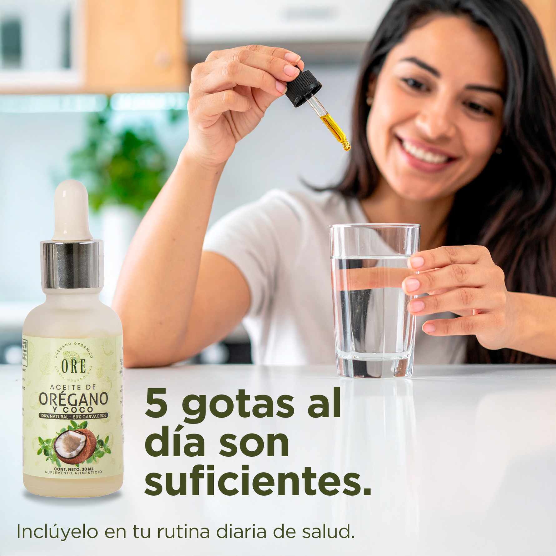 ORE Aceite de Orégano  80% Carvacrol, Orgánico y Silvestre, con Aceite de Coco, extravirgen, Suplemento Natural, Gotero de 30ml