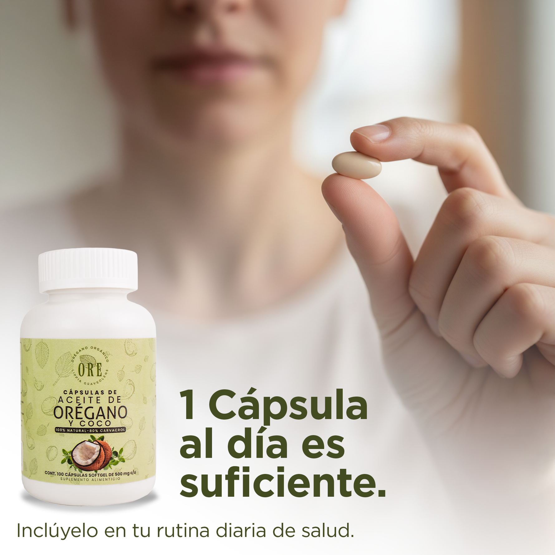 Aceite De Orégano Y Aceite De Coco En Cápsulas 100 Pzas ORE, 80% Carvacrol