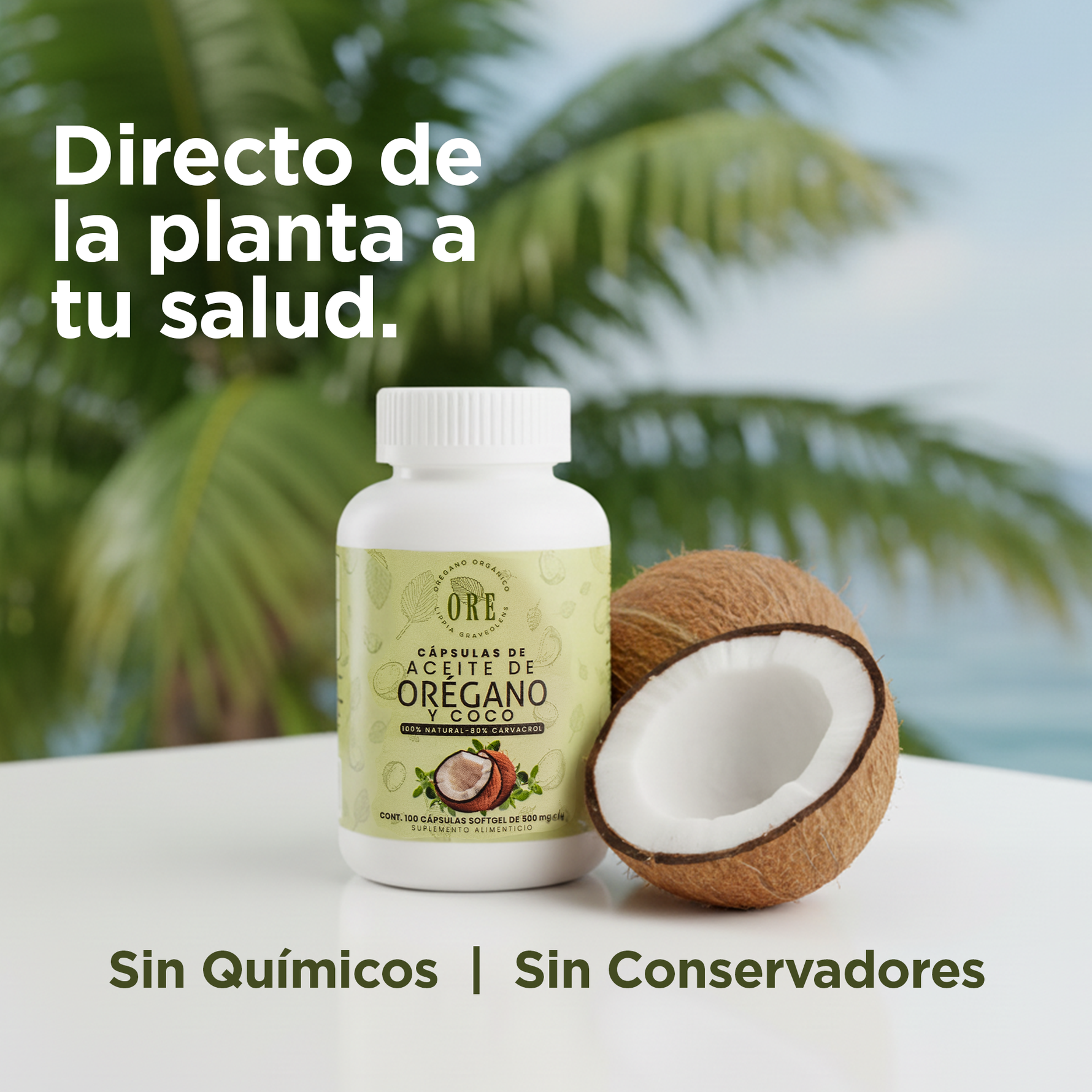 Aceite De Orégano Y Aceite De Coco En Cápsulas 100 Pzas ORE, 80% Carvacrol