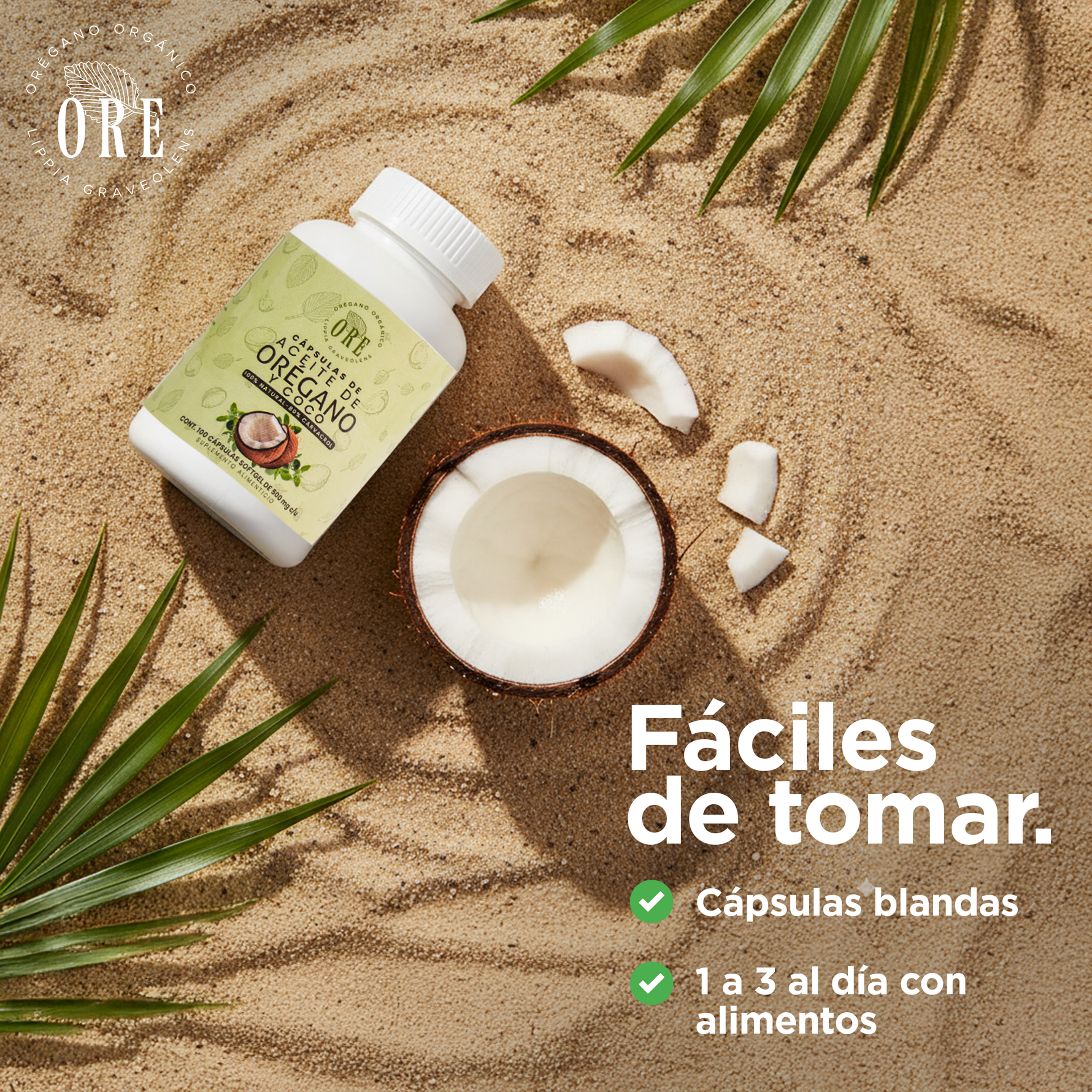 Aceite De Orégano Y Aceite De Coco En Cápsulas 100 Pzas ORE, 80% Carvacrol