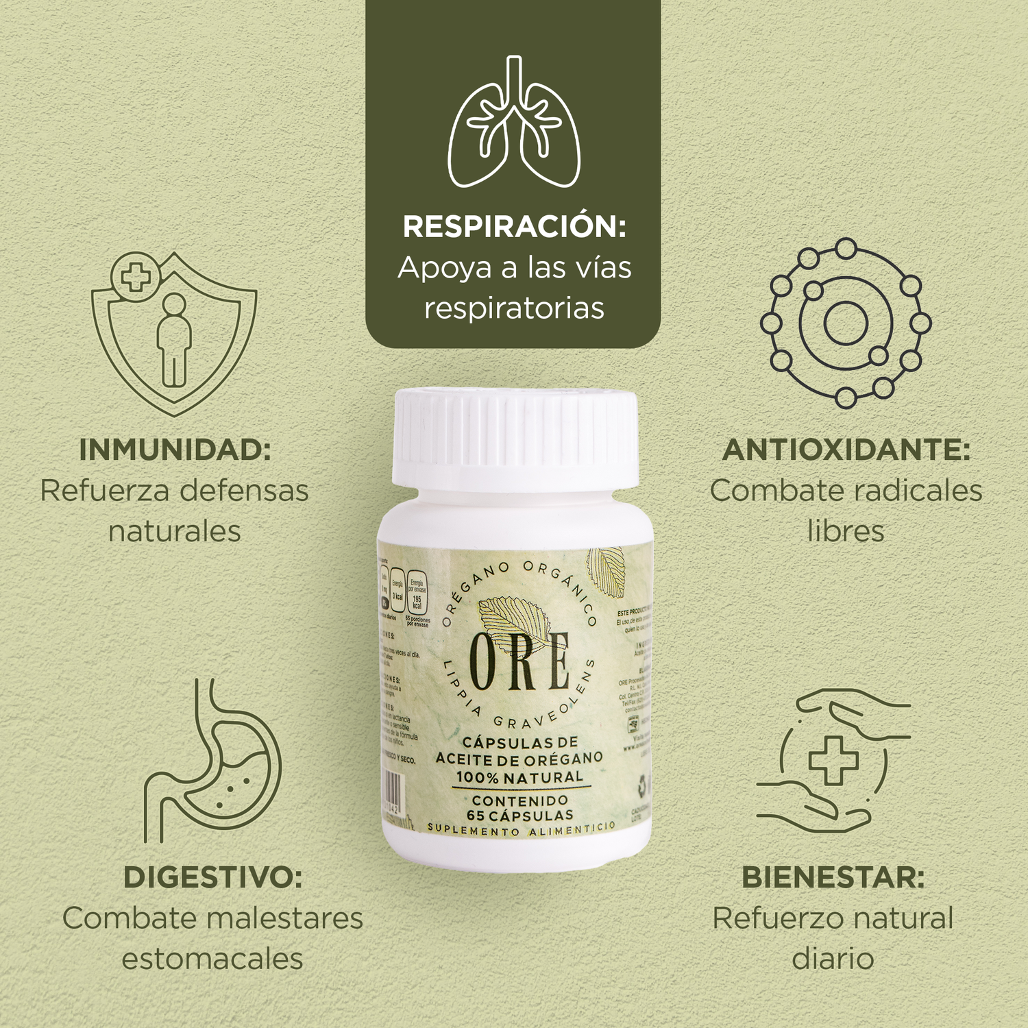 Cápsulas de Aceite de Orégano Orgánico en gel 200 mg, 80% Carvacrol