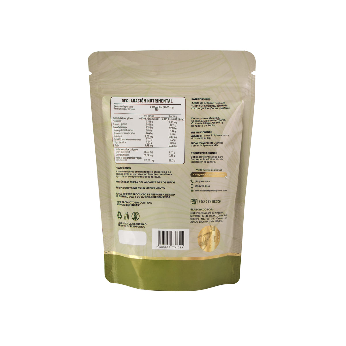 300 Cápsulas ORE Aceite de Orégano 80% Carvacrol + 5% Timol con Aceite de Coco EV | 300 pzas 500 mg | Orgánico Silvestre | Softgels