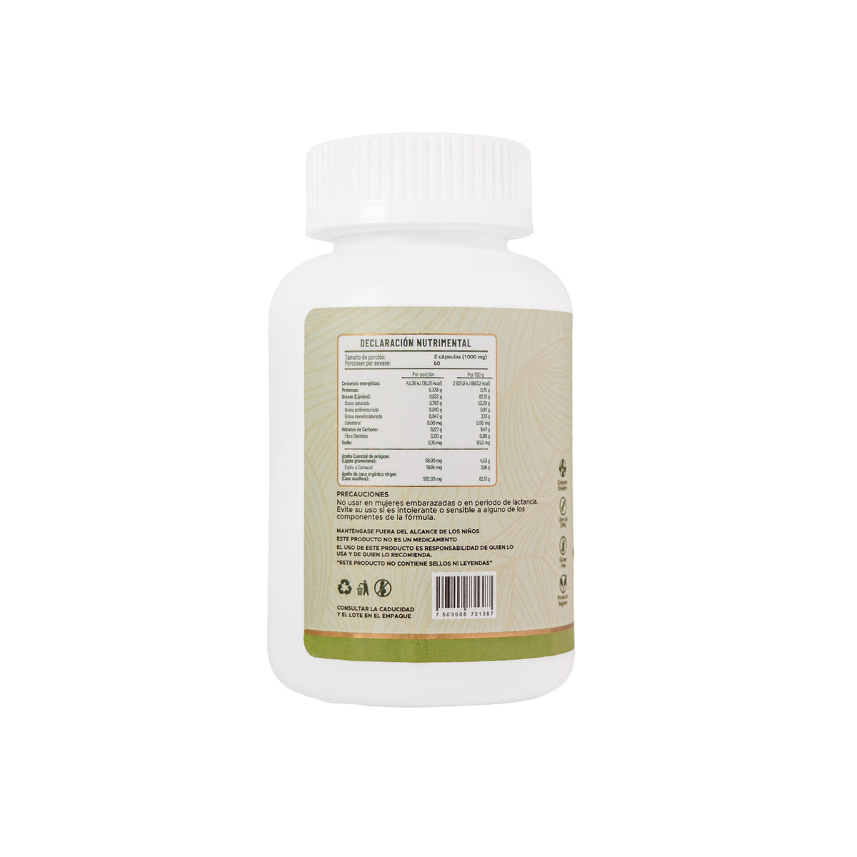 Aceite De Orégano Y Aceite De Coco En Cápsulas 100 Pzas ORE, 80% Carvacrol