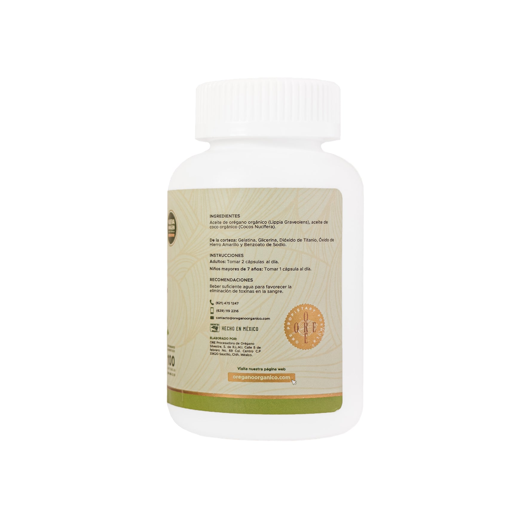 Aceite De Orégano Y Aceite De Coco En Cápsulas 100 Pzas ORE, 80% Carvacrol