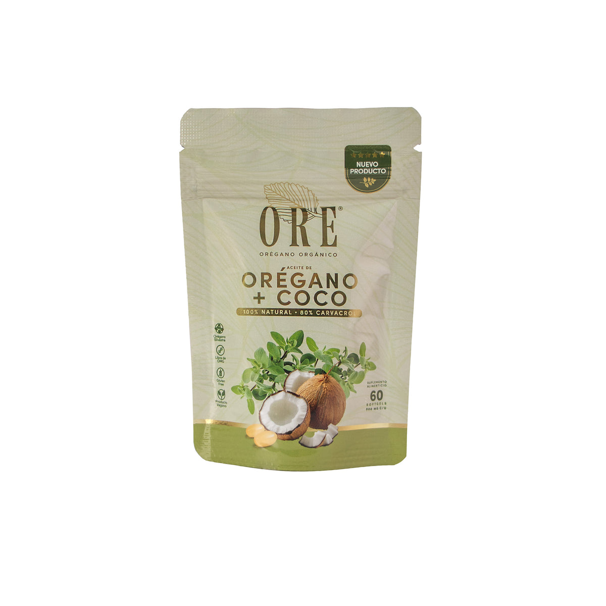 Aceite De Orégano Y Coco Ore 60 Cápsulas Softgel Orgánico 80 % Carvacrol