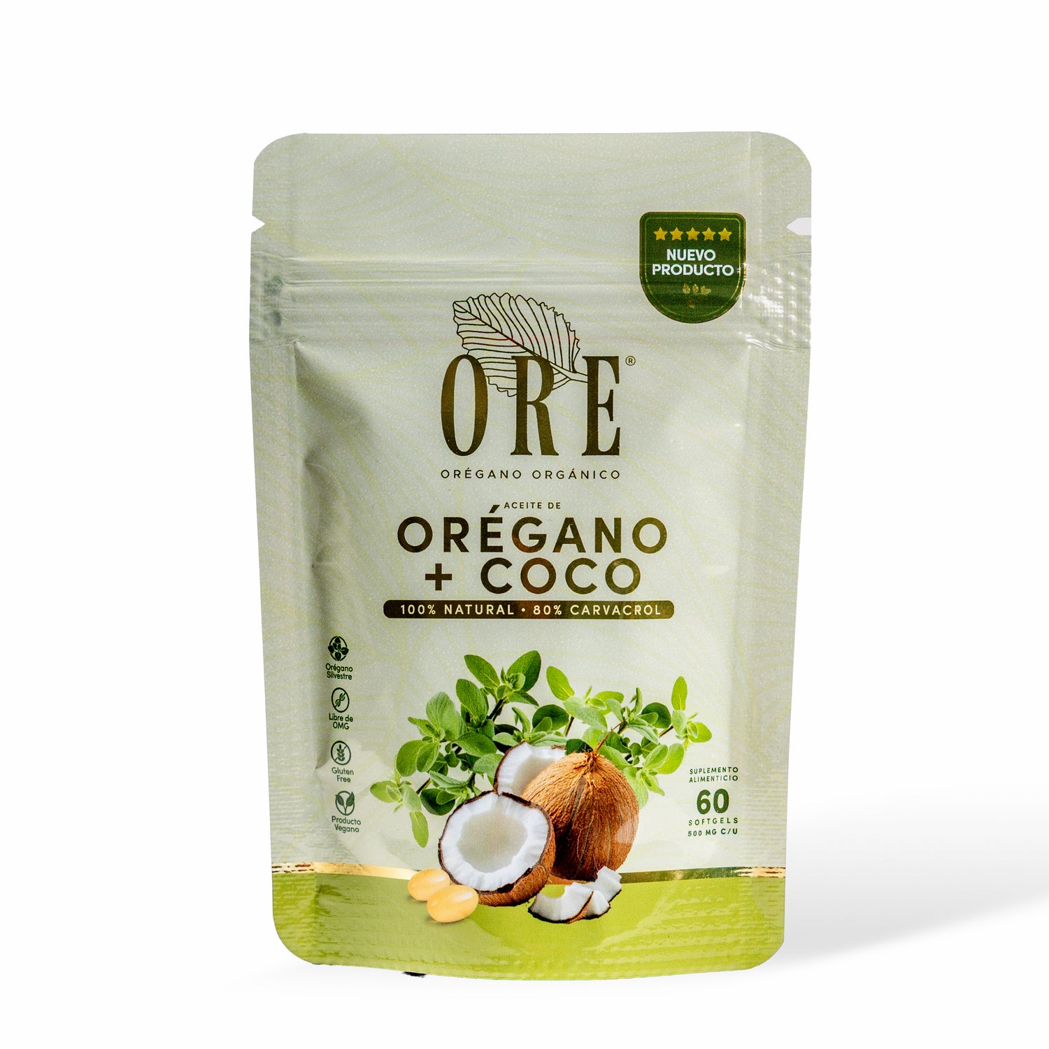Aceite De Orégano Y Coco Ore 60 Cápsulas Softgel Orgánico 80 % Carvacrol