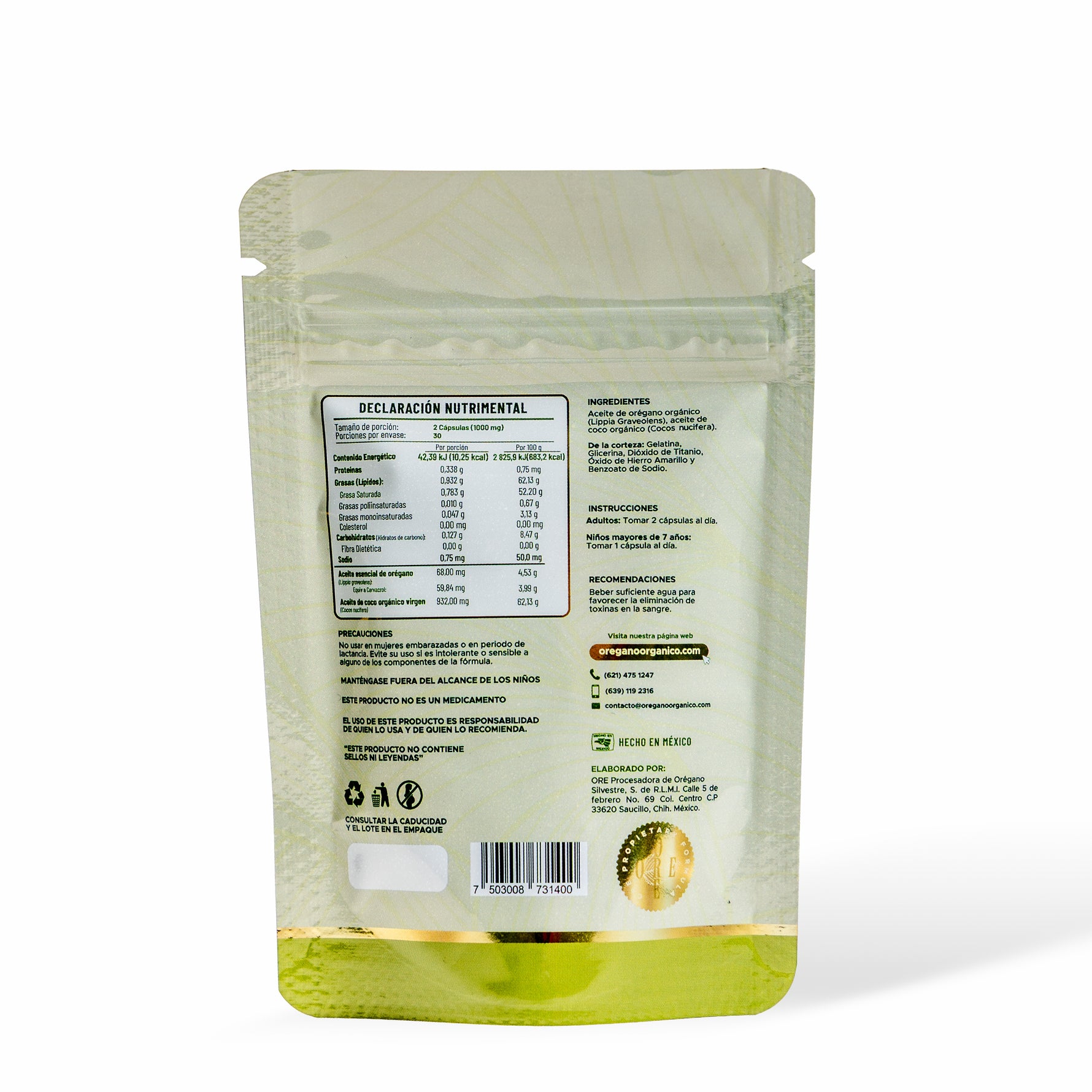 Aceite De Orégano Y Coco Ore 60 Cápsulas Softgel Orgánico 80 % Carvacrol
